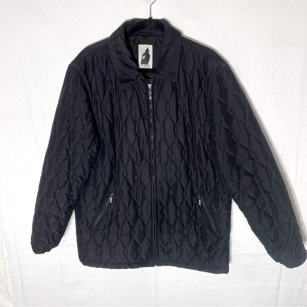 Vintage Tower London Fog  Black Quilted Zip Front Light Jacket XL